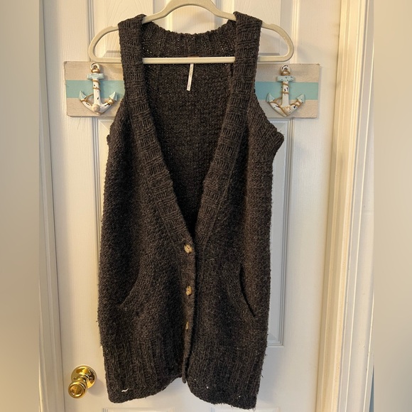 Free People Charcoal Knit Button Front Cardigan Vest Sz Lg - Picture 4 of 8